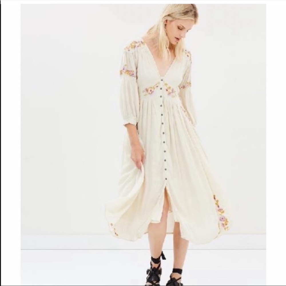 Free people day glow embroidered dress sz S